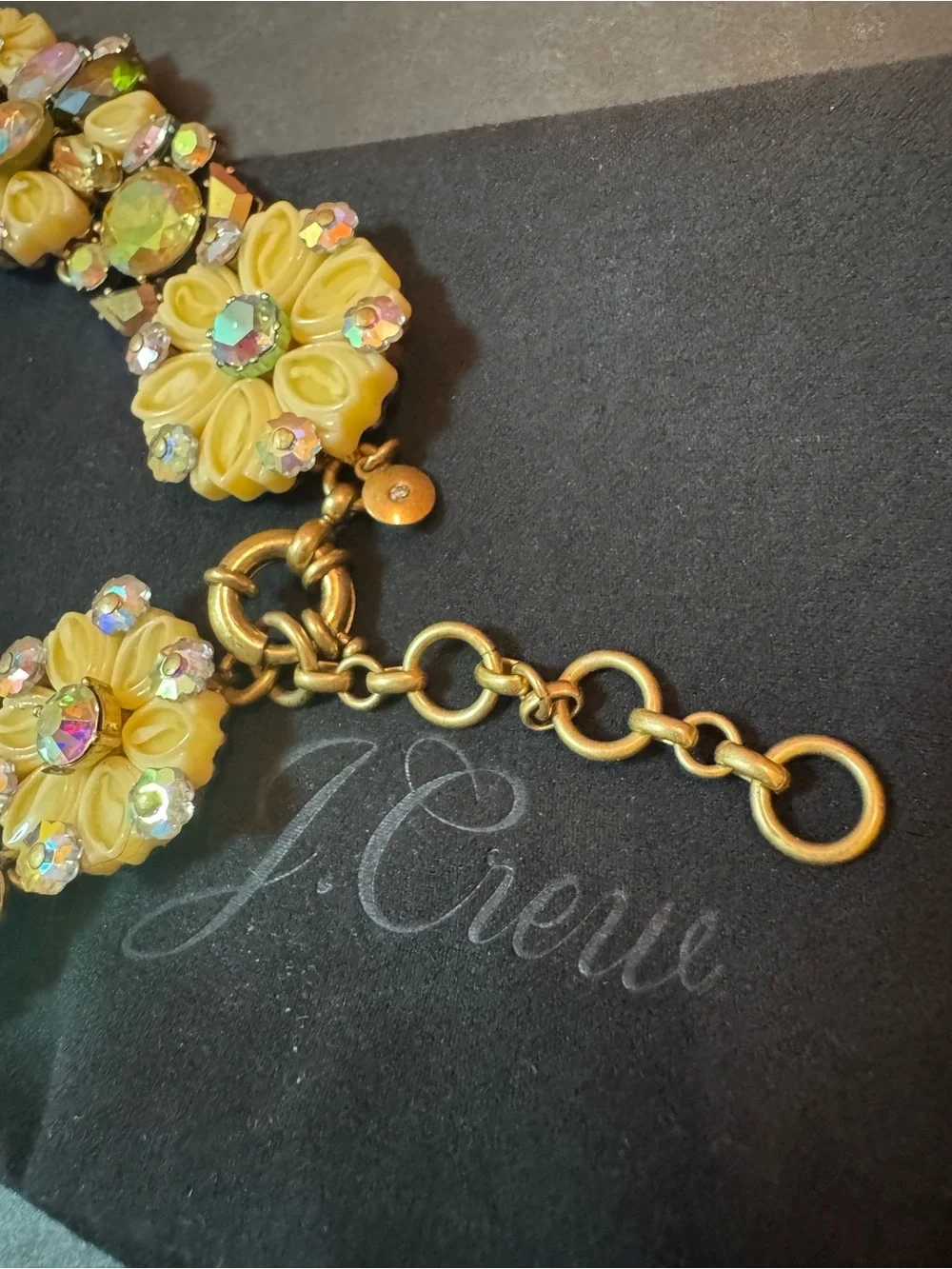 RARE J. Crew Iridescent Crystal Floral Statement Bib Necklace Box & Bag NWOT